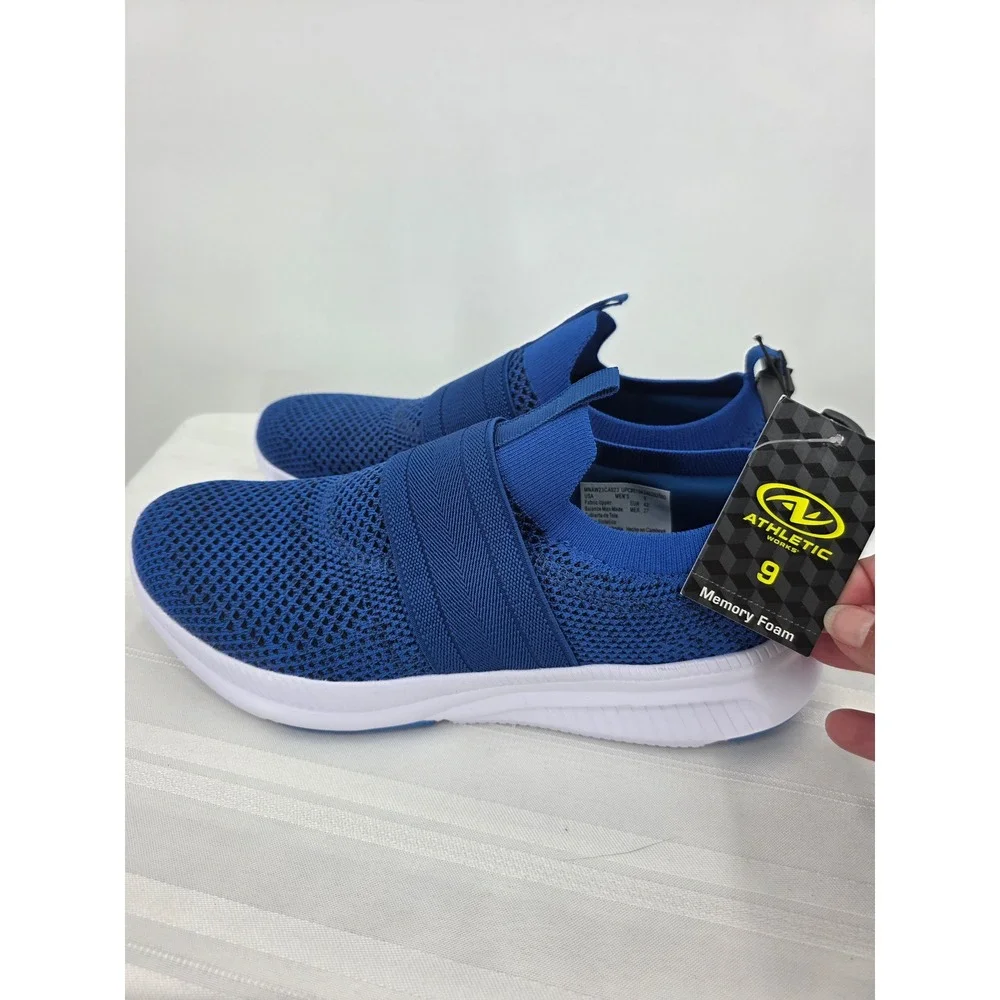 Athletic Works Mens Banded Flyknit Jogger Sneakers Blue Memory Foam‎ Shoes 9 NWT
